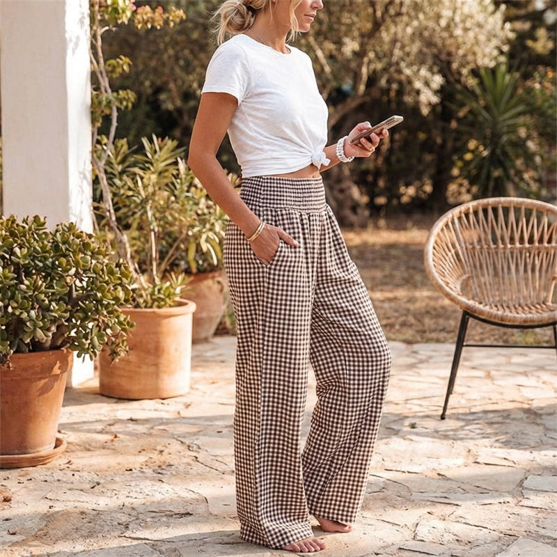 ⏳SISTA DAGEN REA 50 % RABATT!🎁Randiga byxor med vida ben, hög midja och fickor