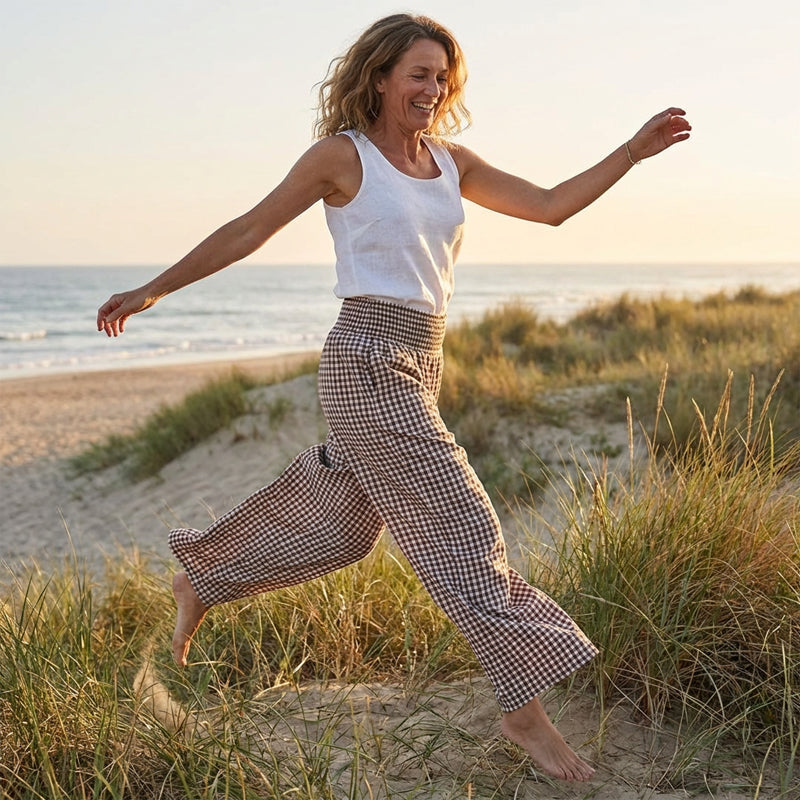 ⏳SISTA DAGEN REA 50 % RABATT!🎁Randiga byxor med vida ben, hög midja och fickor