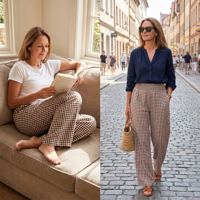 ⏳SISTA DAGEN REA 50 % RABATT!🎁Randiga byxor med vida ben, hög midja och fickor