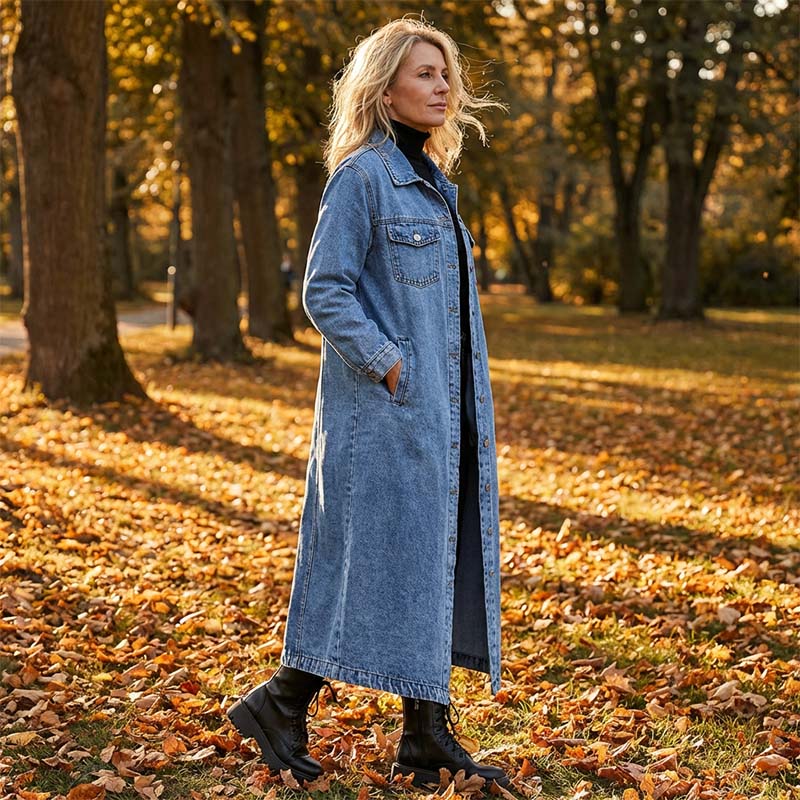🎁FRI FRAKT 🎁Lång, ledig denimkavaj med knappar för damer