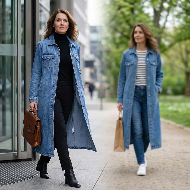 🎁FRI FRAKT 🎁Lång, ledig denimkavaj med knappar för damer