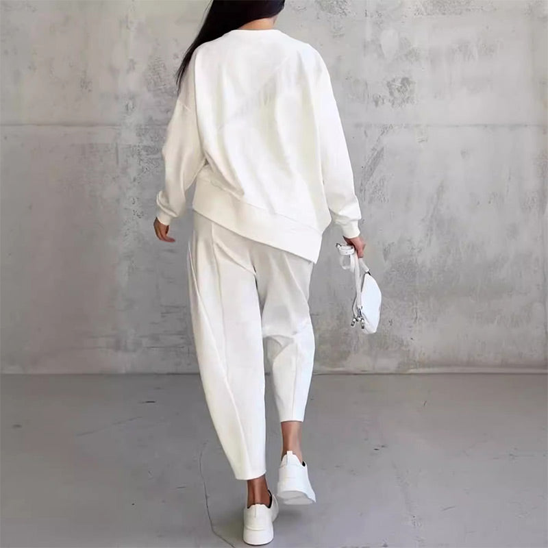 🌸✨Set med långärmade sweatshirts och byxor med oregelbunden nederkant för kvinnor