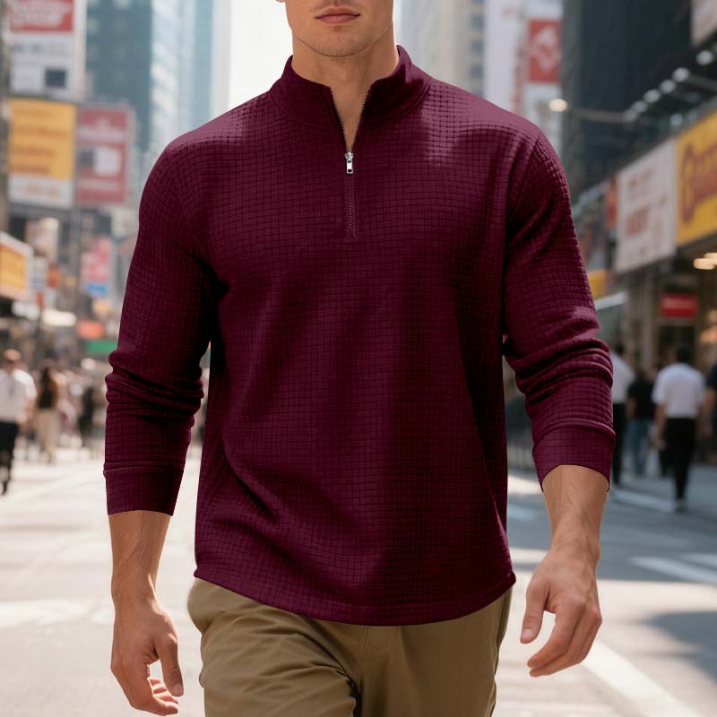 Jacquard-sweatshirt för herr med kvartslång dragkedja