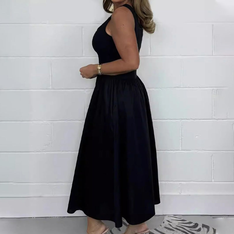 Damernas Lediga Ärmlösa Klänning i Enfärgad Design