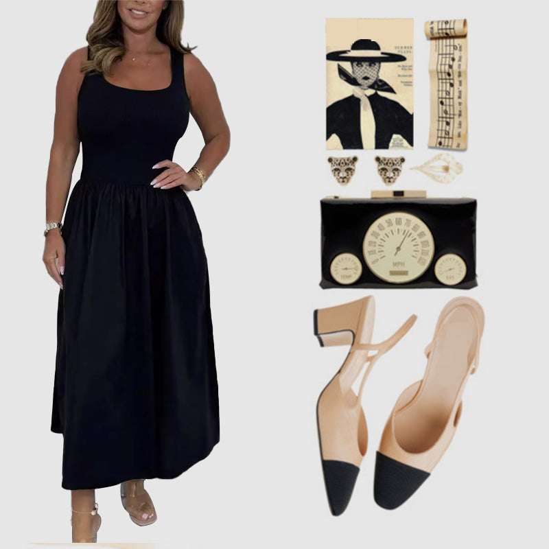 Damernas Lediga Ärmlösa Klänning i Enfärgad Design