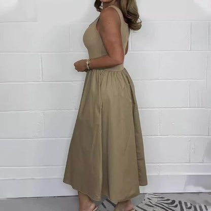 Damernas Lediga Ärmlösa Klänning i Enfärgad Design