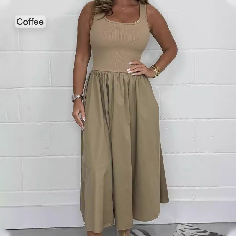 Damernas Lediga Ärmlösa Klänning i Enfärgad Design