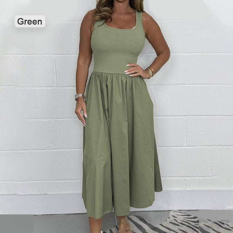 Damernas Lediga Ärmlösa Klänning i Enfärgad Design