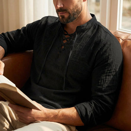 🔥Tidsbegränsat erbjudande – Enfärgad skjorta i linne-bomullsblandning för herr