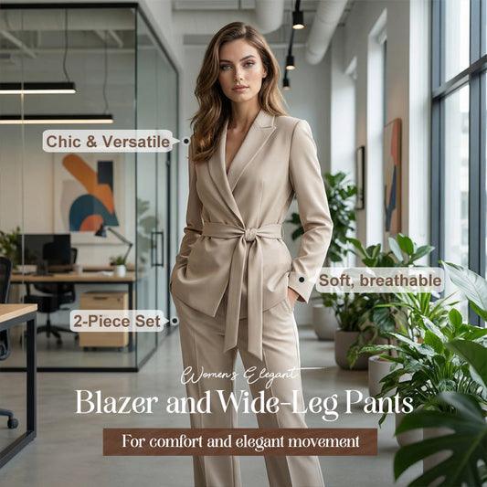 Elegant kostymset för kvinnor med knytbälte och vida byxor