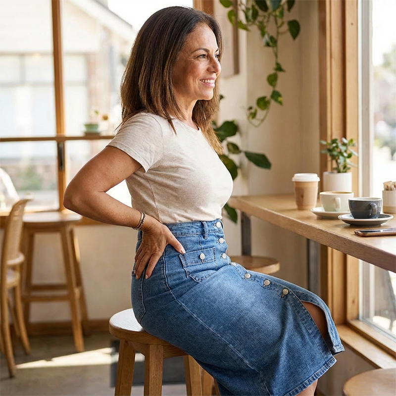 👗 50% RABATT! ⏳ Högmidjad Denimkjol med Knappar Fram – Klädsam A-linje, Justerbar passform & Klassisk stil 💙