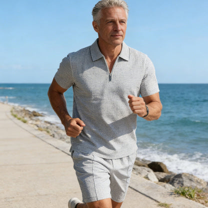 Sommarcasual set med skjorta med dragkedja och short