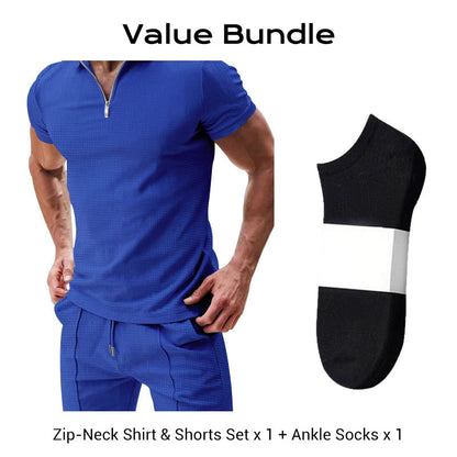 Sommarcasual set med skjorta med dragkedja och short