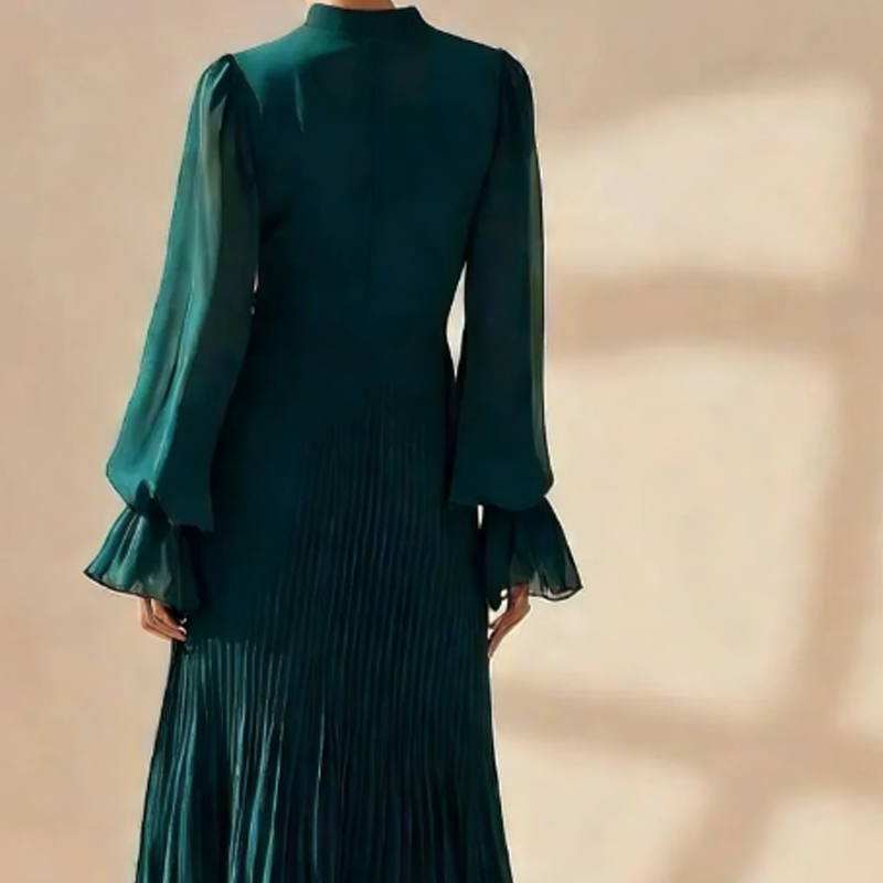 ⏳Begränsad tid – 50% rabatt⏰Damernas midi-klänning med nyckelhålshalsringning och volangkanter