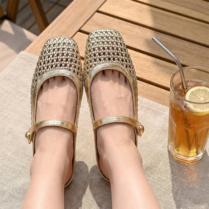 👡✨ 50% RABATT! | Vävda Mary Jane-mules med Fyrkantig Tå – Andningsbar, Bekväm & Trendig!
