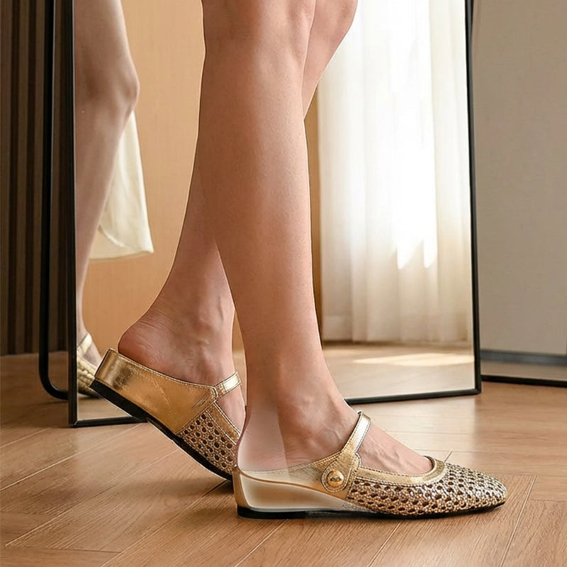 👡✨ 50% RABATT! | Vävda Mary Jane-mules med Fyrkantig Tå – Andningsbar, Bekväm & Trendig!