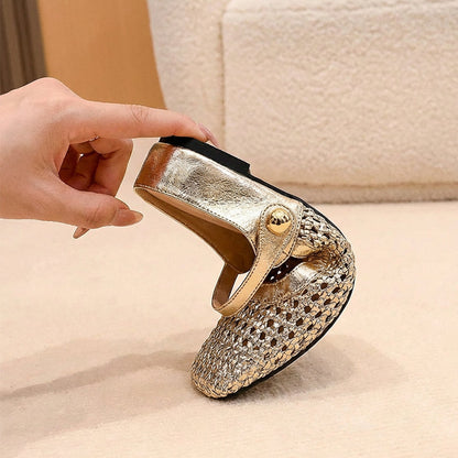 👡✨ 50% RABATT! | Vävda Mary Jane-mules med Fyrkantig Tå – Andningsbar, Bekväm & Trendig!