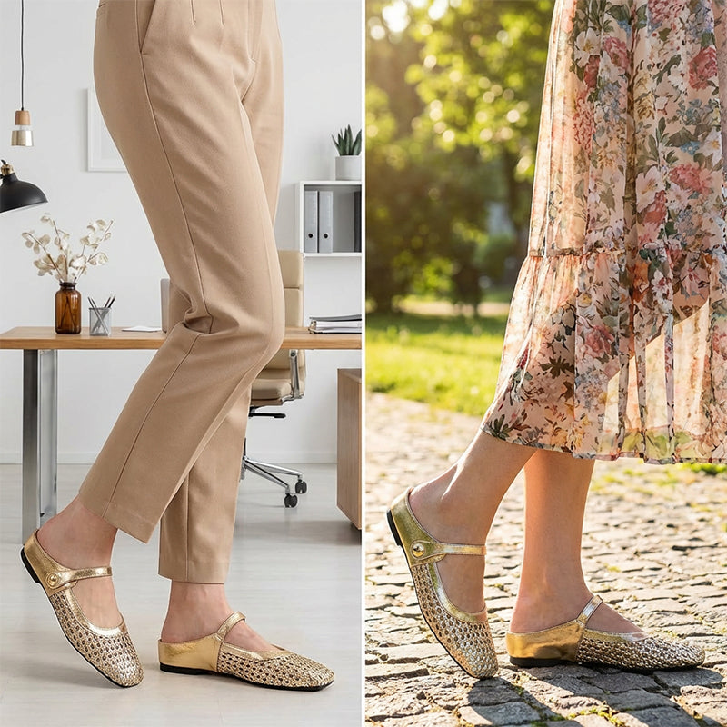 👡✨ 50% RABATT! | Vävda Mary Jane-mules med Fyrkantig Tå – Andningsbar, Bekväm & Trendig!