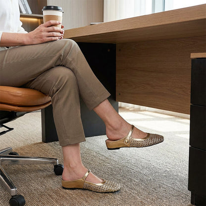 👡✨ 50% RABATT! | Vävda Mary Jane-mules med Fyrkantig Tå – Andningsbar, Bekväm & Trendig!