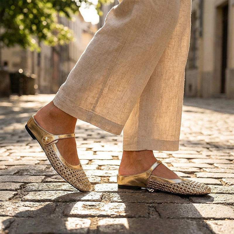 👡✨ 50% RABATT! | Vävda Mary Jane-mules med Fyrkantig Tå – Andningsbar, Bekväm & Trendig!