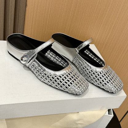 👡✨ 50% RABATT! | Vävda Mary Jane-mules med Fyrkantig Tå – Andningsbar, Bekväm & Trendig!