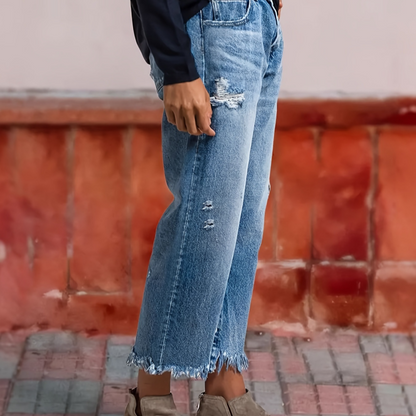 Raka croppade jeansbyxor