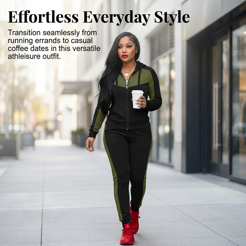 2-delat färgblockerat träningsoverallset för damer