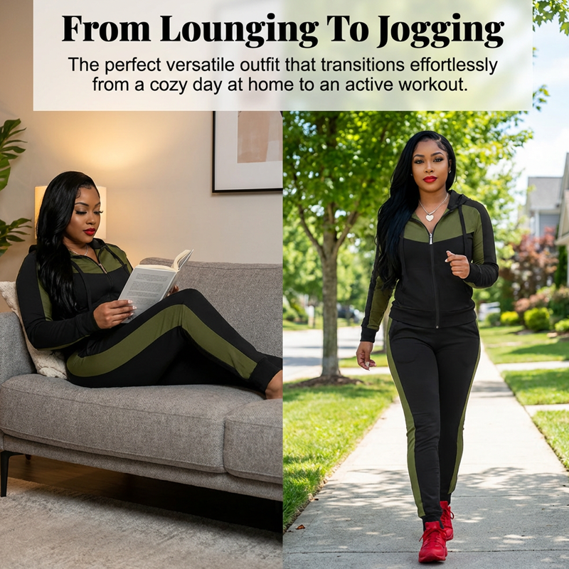 2-delat färgblockerat träningsoverallset för damer