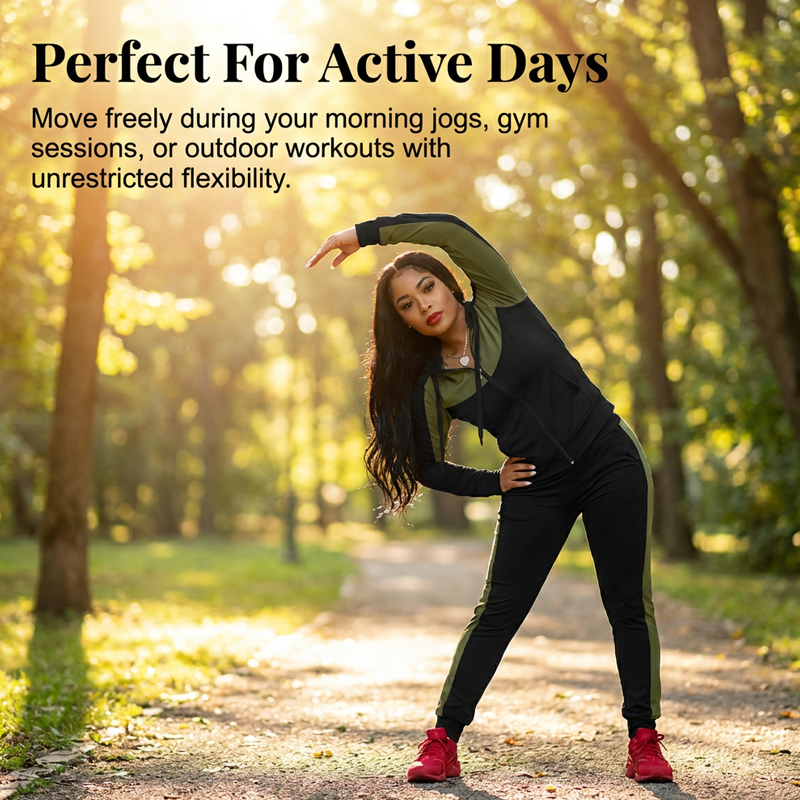 2-delat färgblockerat träningsoverallset för damer