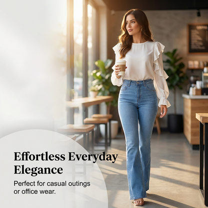 Högmidjade jeans med elastisk vid ben för kvinnor