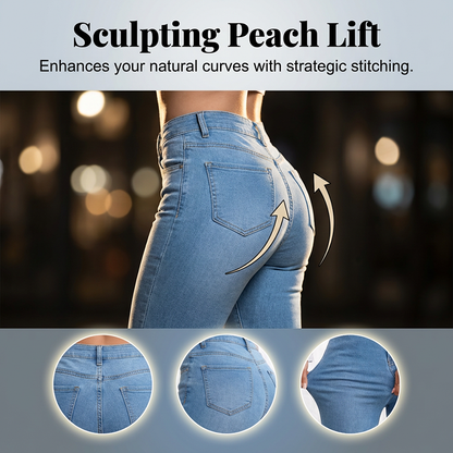 Högmidjade jeans med elastisk vid ben för kvinnor