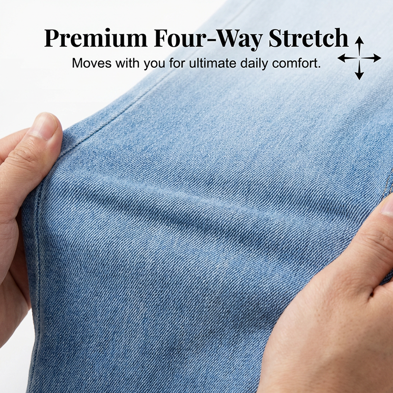 Högmidjade jeans med elastisk vid ben för kvinnor