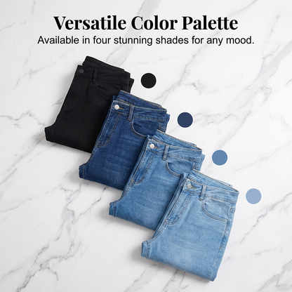 Högmidjade jeans med elastisk vid ben för kvinnor