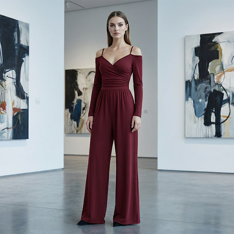 Jumpsuit med bar axlar, halterneck och vida be