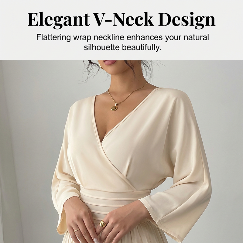 Elegant jumpsuit med V-ringning och plisserade vida ben ✨Släpp loss din charm utan ansträngning