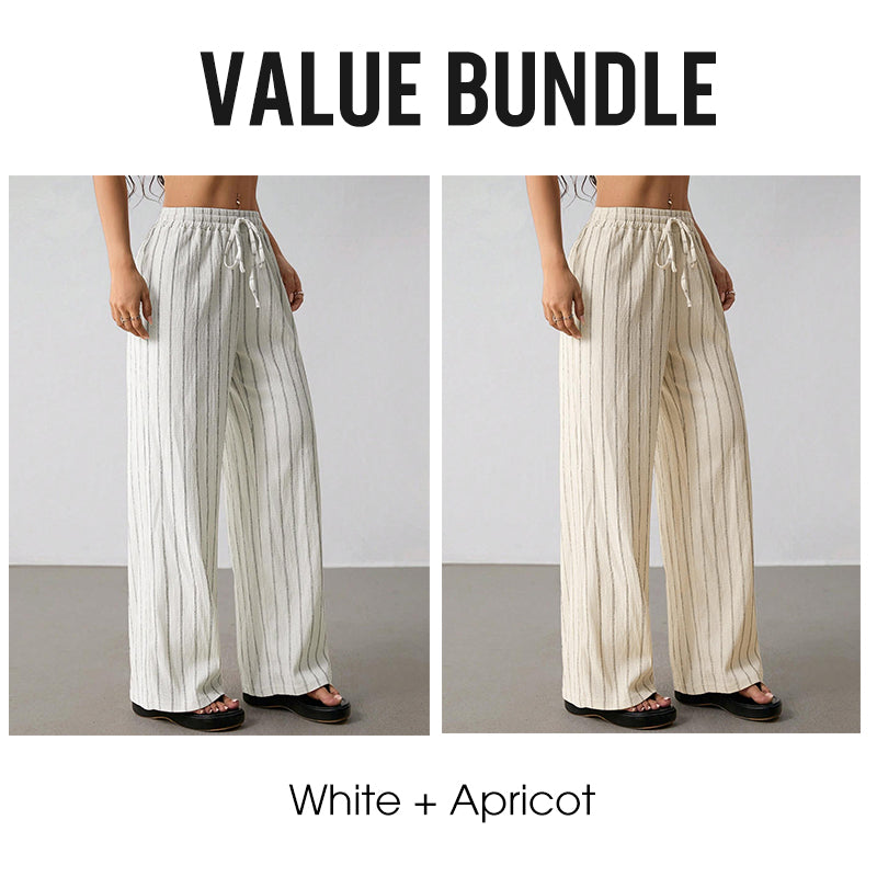 Randiga byxor med dragsko och vida ben för dame