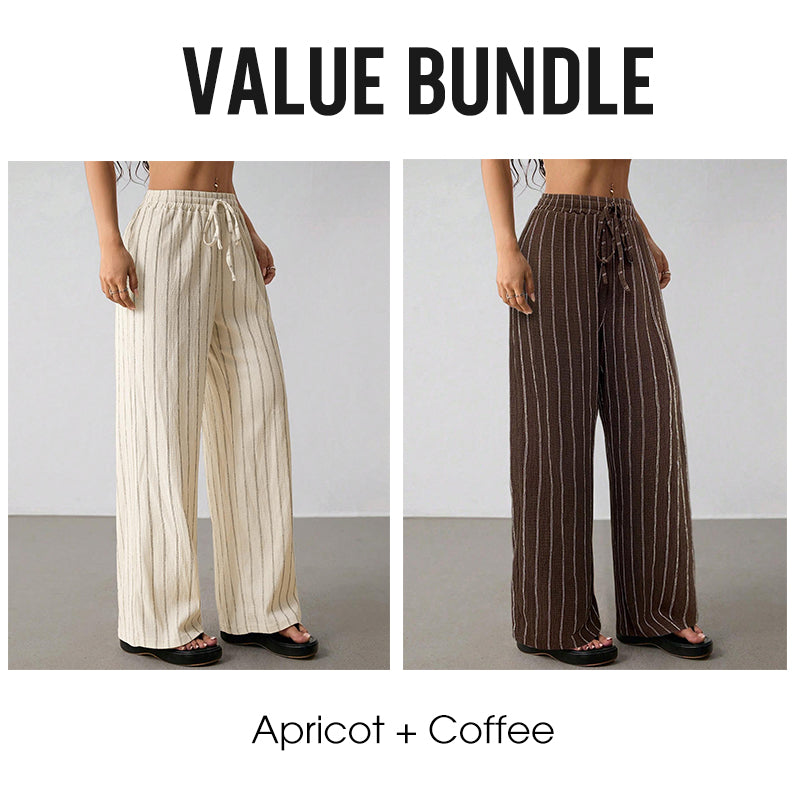 Randiga byxor med dragsko och vida ben för dame