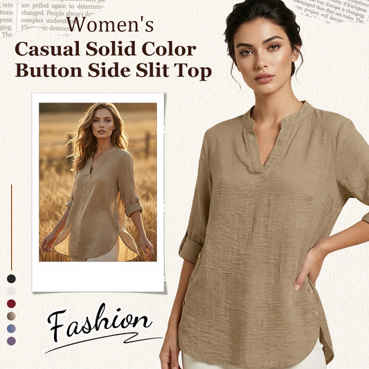 Enkel enfärgad topp med knappar och slits i sidan