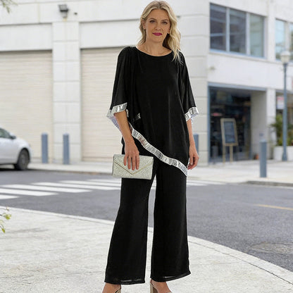 📢📢STOR REA !!⏰Set med elegant ponchotopp med paljettkant och byxor med vida be