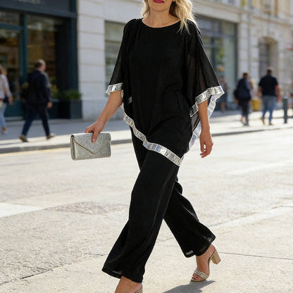 📢📢STOR REA !!⏰Set med elegant ponchotopp med paljettkant och byxor med vida be