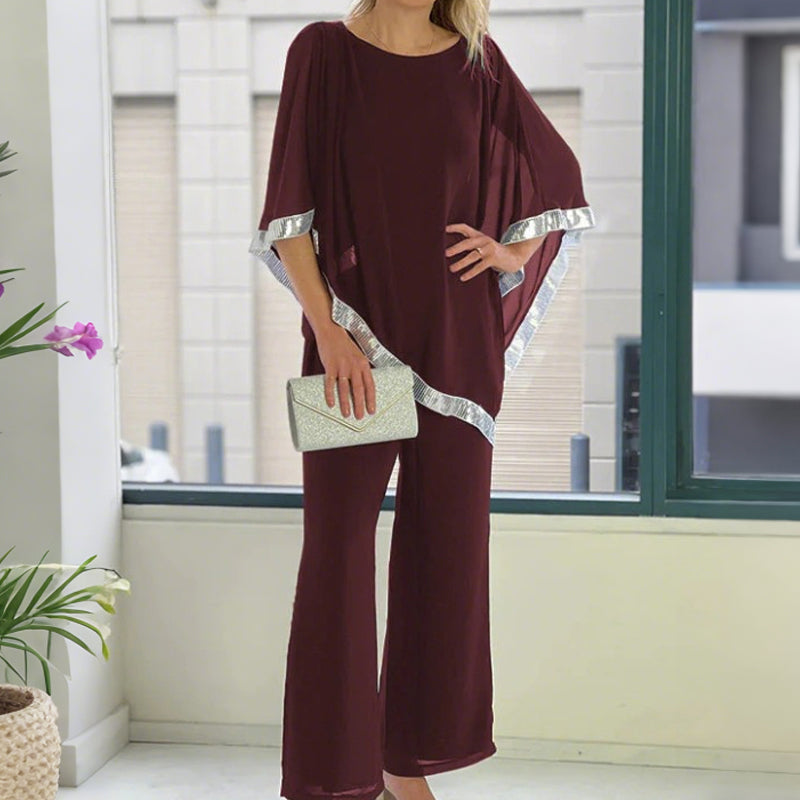 📢📢STOR REA !!⏰Set med elegant ponchotopp med paljettkant och byxor med vida be