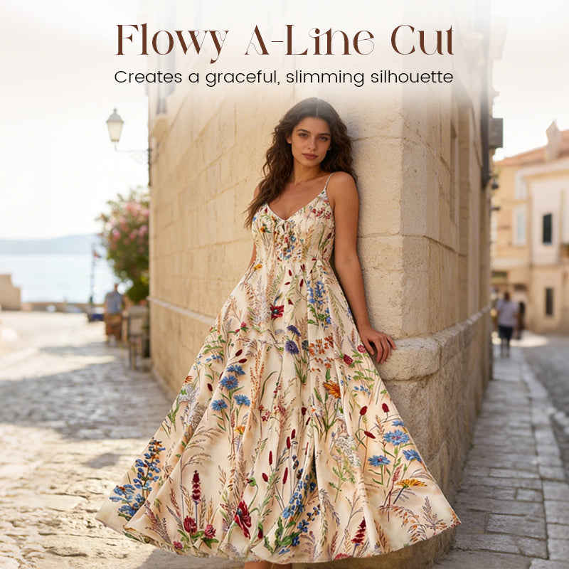 Midi-klänning i stor storlek med blommönster och spaghettiban