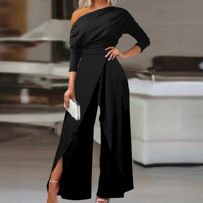 👗 61% RABATT! ✨ Elegant Enaxlad Jumpsuit för Kvinnor – Flytande Vida Ben, Omslagsdetalj & Andningsbart Tyg för En Trendig Look 💃