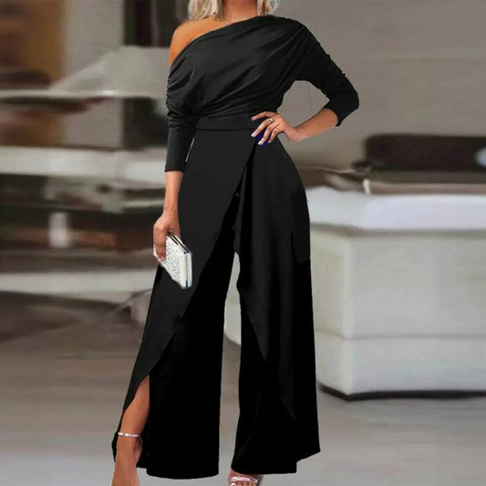 👗 61% RABATT! ✨ Elegant Enaxlad Jumpsuit för Kvinnor – Flytande Vida Ben, Omslagsdetalj & Andningsbart Tyg för En Trendig Look 💃