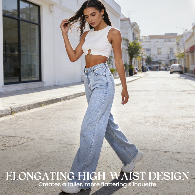 Dammjeans med hög midja och vida ben