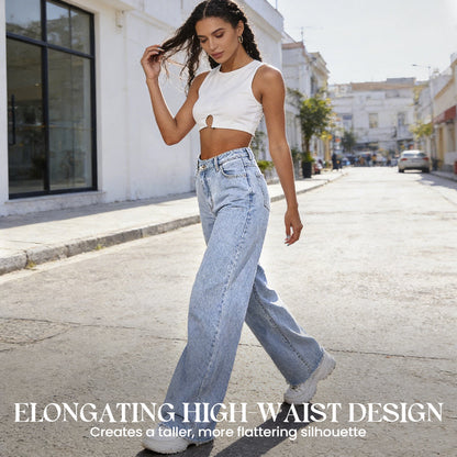 Dammjeans med hög midja och vida ben