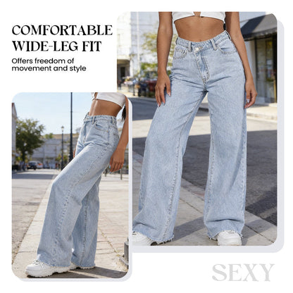 Dammjeans med hög midja och vida ben