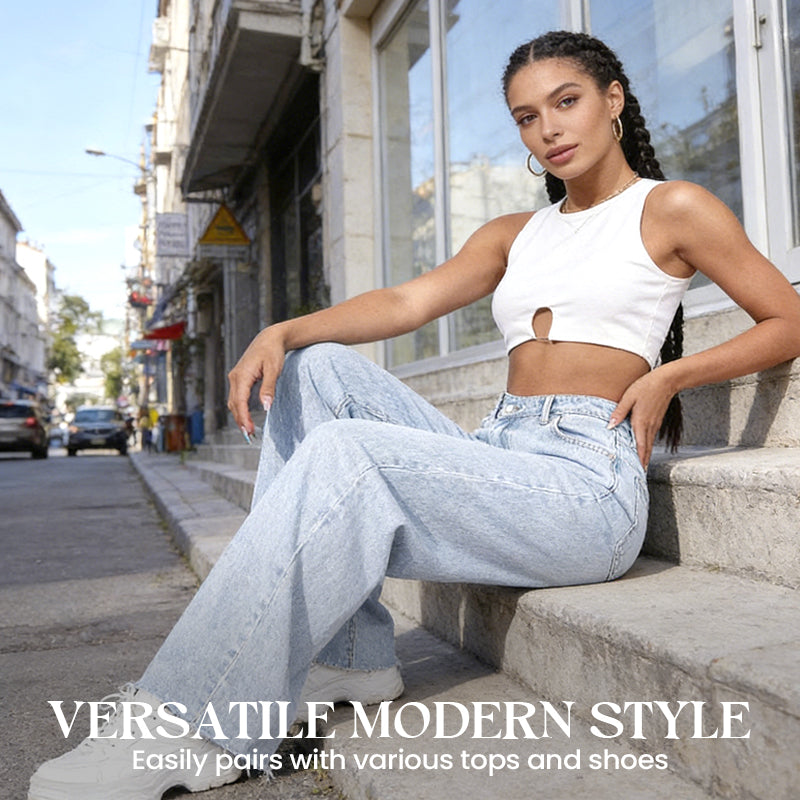 Dammjeans med hög midja och vida ben