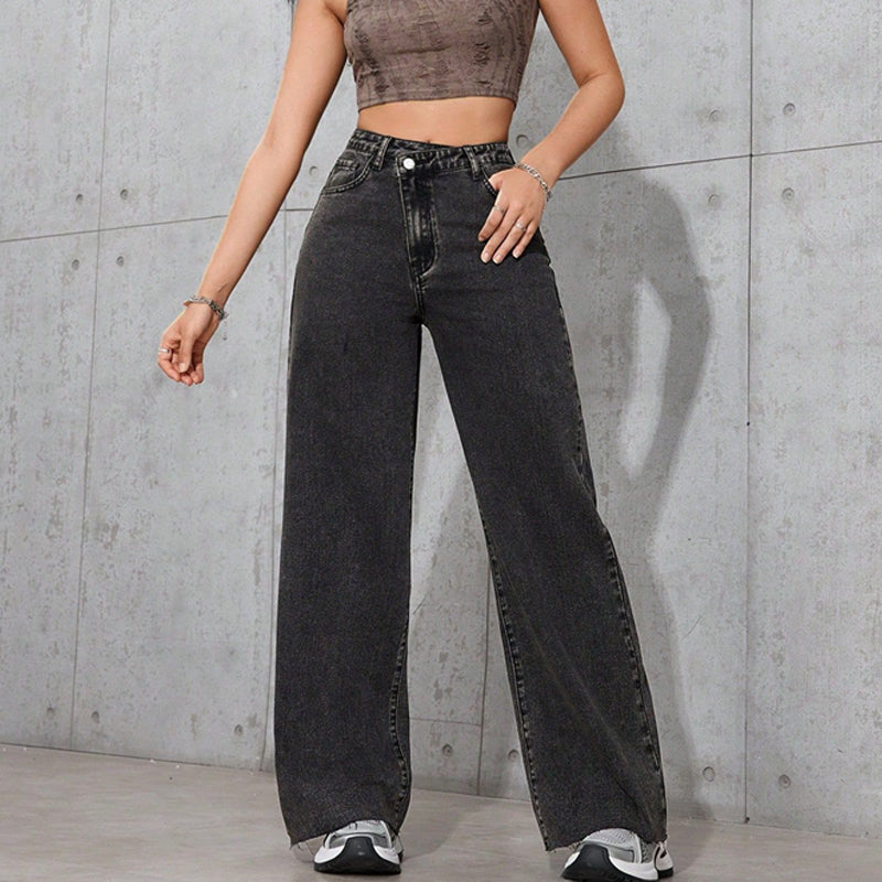 Dammjeans med hög midja och vida ben