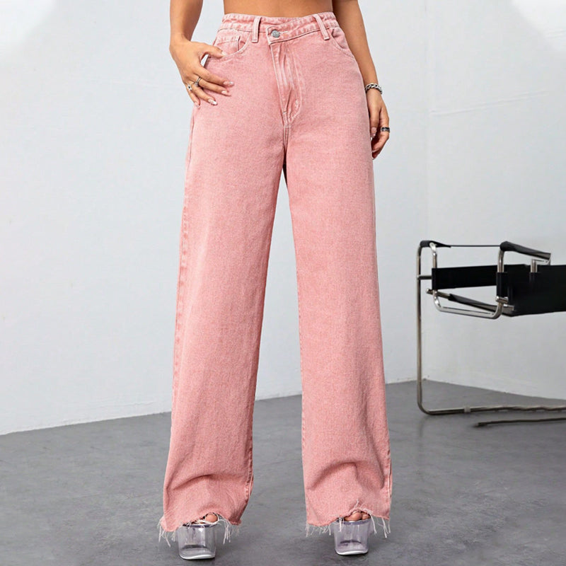 Dammjeans med hög midja och vida ben